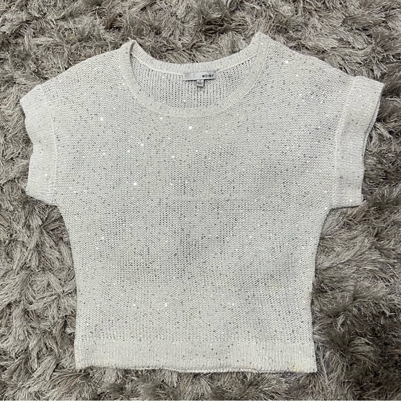 WD.NY women white and sequins embellished short sleeve sweater. Size S. Used. - Picture 4 of 9